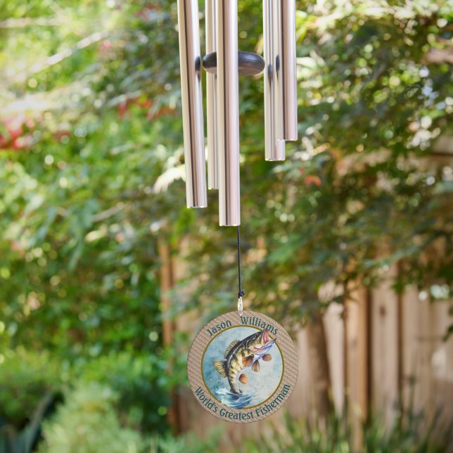 World's Greatest Fisherman - Large Perch Fish  Wind Chime (Backyard)
