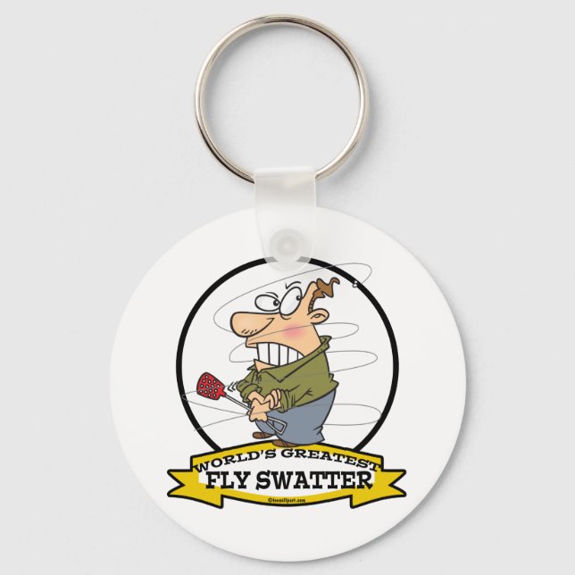 WORLDS GREATEST FLY SWATTER MEN CARTOON KEYCHAIN (Front)