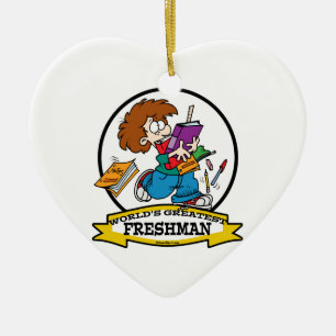 WORLDS GREATEST FRESHMAN BOY CARTOON CERAMIC ORNAMENT