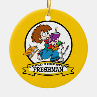 WORLDS GREATEST FRESHMAN BOY CARTOON CERAMIC ORNAMENT