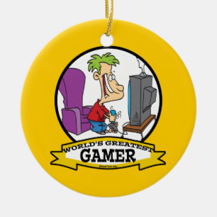 WORLDS GREATEST GAMER II CARTOON CERAMIC ORNAMENT