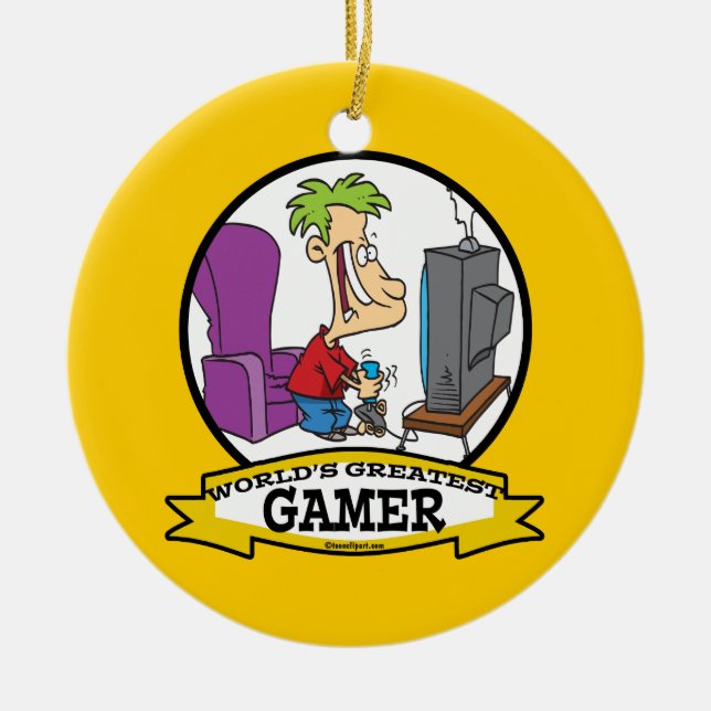 WORLDS GREATEST GAMER II CARTOON CERAMIC ORNAMENT (Front)