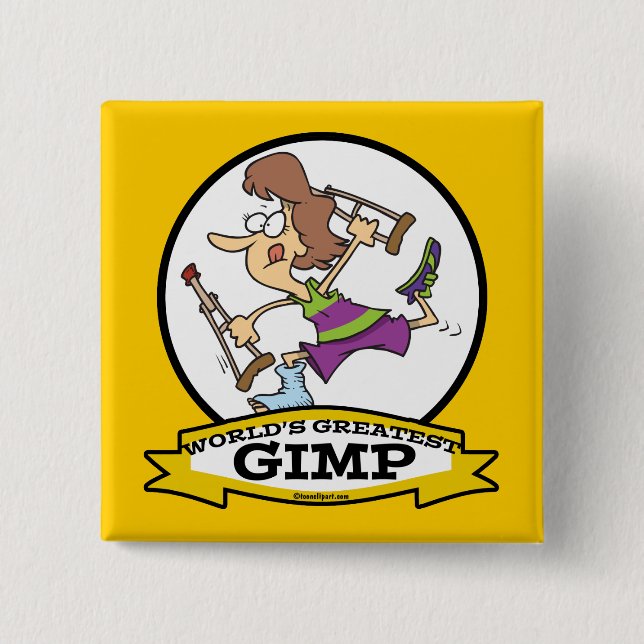 WORLDS GREATEST GIMP WOMEN CARTOON PINBACK BUTTON (Front)