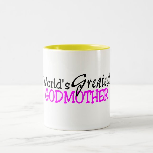 Worlds Greatest Godmother Pink Black Two-Tone Coffee Mug (Center)