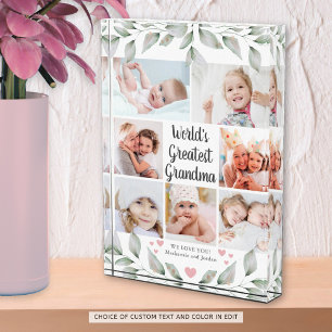 WORLD'S GREATEST GRANDMA 7 Photo Collage Greenery Block