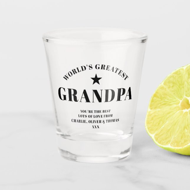 World's Greatest GRANDPA Black Personalized Shot Glass (Front)