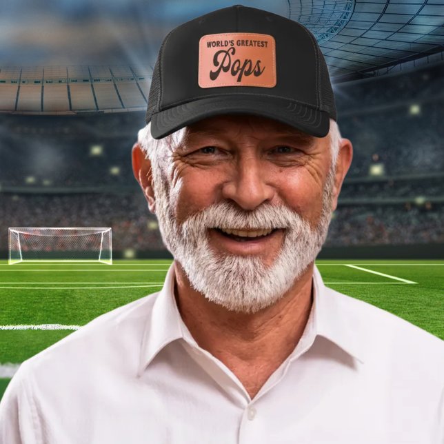 Worlds Greatest Grandpa Father Pops Leather Patch Hat (World's Greatest Pops - For your favorite grandfather, Abuelo, Nonno or Grandpa. Simply the best!)