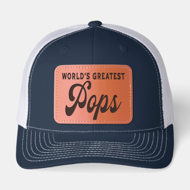 Worlds Greatest Grandpa Father Pops Leather Patch Hat (Front)