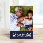 World's Greatest Grandpa Father's Day Photo Card<br><div class="desc">Affordable custom printed Father's Day card personalized with your photos and text. This modern minimalist design features handwritten style script that reads "World's Greatest - Happy Father's Day to the Best Grandpa" or you can customize it with your own special message. Add another photo and your personalized greeting on the...</div>