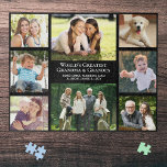 World's Greatest Grandparents Custom Photo Collage Jigsaw Puzzle<br><div class="desc">Give the world's greatest grandparents a fun custom photo collage jigsaw puzzle that they will treasure and enjoy for years. You can personalize with eight family photos of grandchildren, children, other family members, pets, etc., customize whether they are called "Grandma & Grandpa, " "Mommom & Poppop, " "Abuela & Abuelo,...</div>
