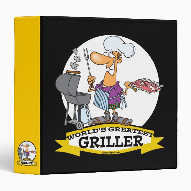 WORLDS GREATEST GRILLER MEN CARTOON 3 RING BINDER (Front/Spine)
