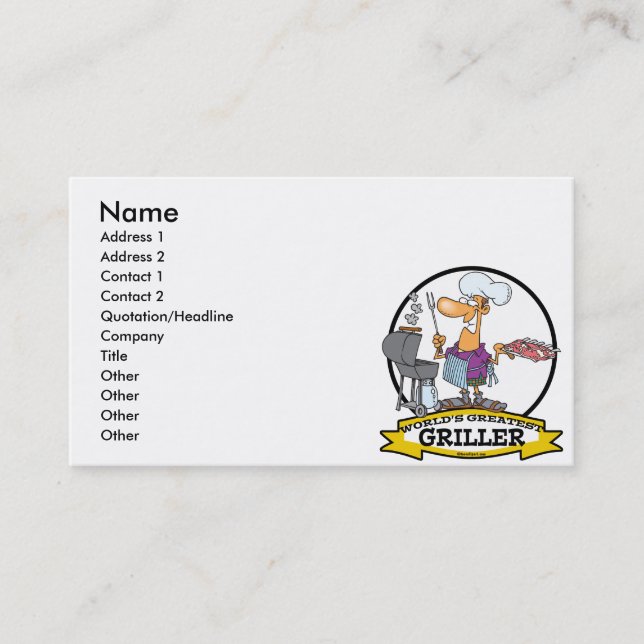 WORLDS GREATEST GRILLER MEN CARTOON BUSINESS CARD (Front)