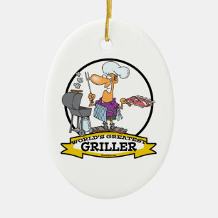 WORLDS GREATEST GRILLER MEN CARTOON CERAMIC ORNAMENT