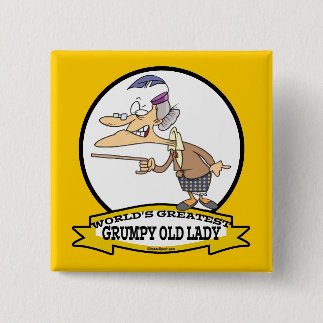 WORLDS GREATEST GRUMPY OLD LADY CARTOON PINBACK BUTTON (Front)