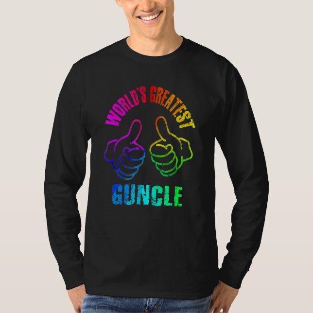 World's Greatest Guncle Rainbow Colors DISTRESSED T-Shirt (Front)