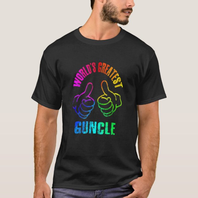 World's Greatest Guncle Rainbow Colors DISTRESSED T-Shirt (Front)