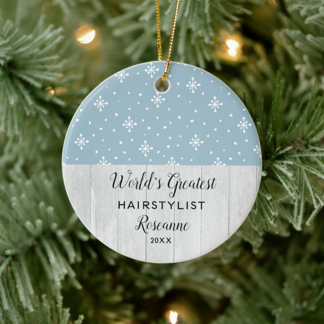 World's Greatest Hairstylist Snowflakes Customized Ceramic Ornament (Tree)