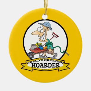 WORLDS GREATEST HOARDER MEN CARTOON CERAMIC ORNAMENT