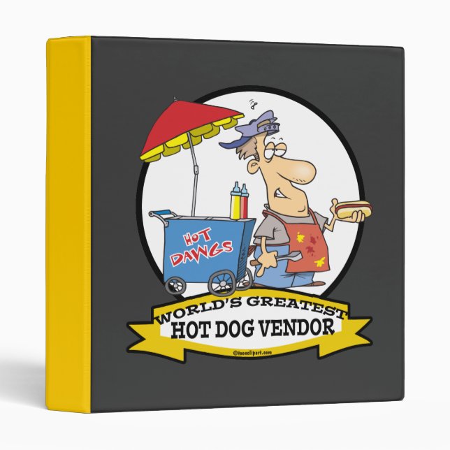 WORLDS GREATEST HOT DOG VENDOR MEN CARTOON 3 RING BINDER (Front/Spine)
