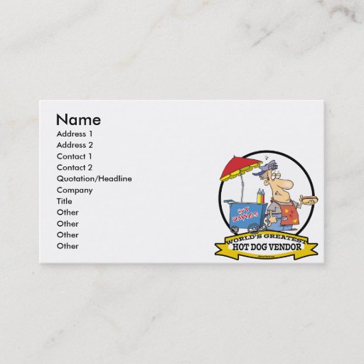 Customizable WORLDS GREATEST HOT DOG VENDOR MEN CARTOON BUSINESS CARD TEMPLATES