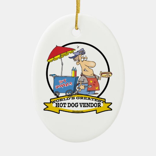 WORLDS GREATEST HOT DOG VENDOR MEN CARTOON CERAMIC ORNAMENT