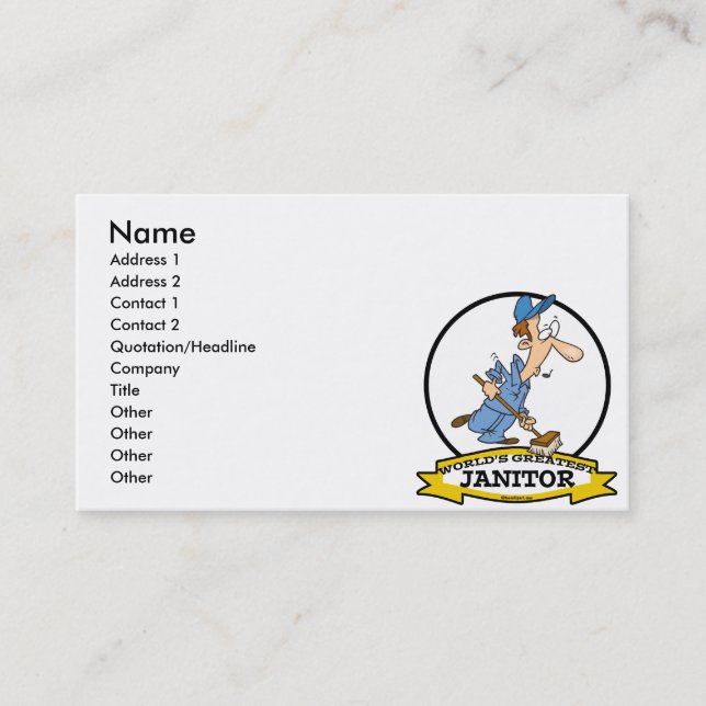 WORLDS GREATEST JANITOR CARTOON BUSINESS CARD (Front)