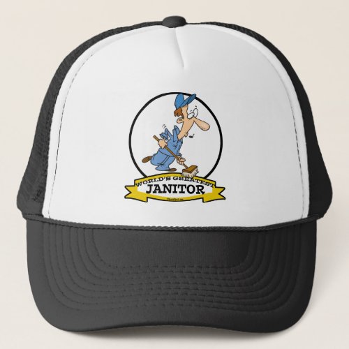 WORLDS GREATEST JANITOR CARTOON TRUCKER HAT