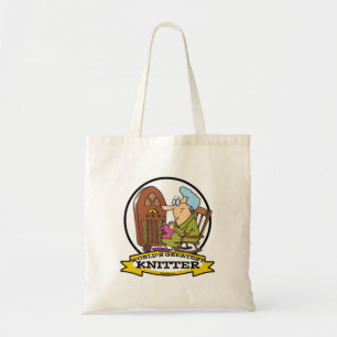 WORLDS GREATEST KNITTER CARTOON TOTE BAG