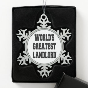 Worlds Greatest Landlord Snowflake Pewter Christmas Ornament