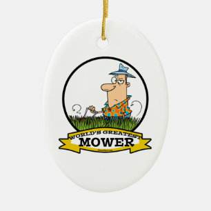 WORLDS GREATEST LAWN MOWER MEN CARTOON CERAMIC ORNAMENT