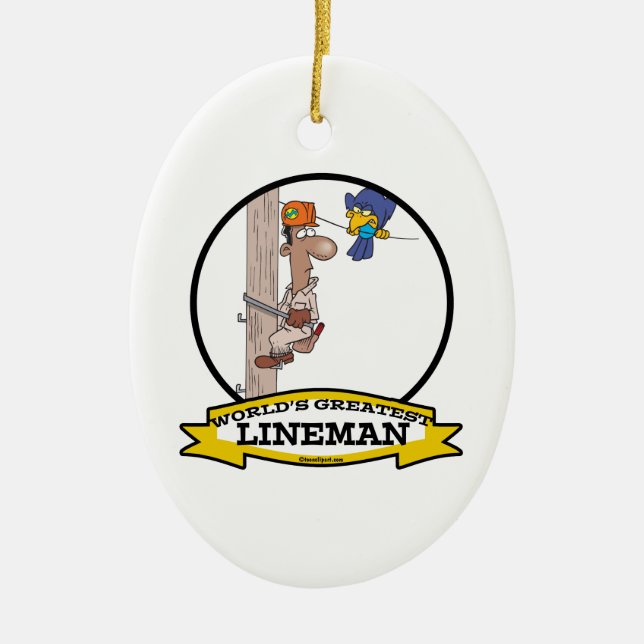 WORLDS GREATEST LINEMAN MEN CARTOON CERAMIC ORNAMENT (Front)