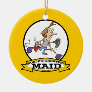 WORLDS GREATEST MAID WOMEN CARTOON CERAMIC ORNAMENT
