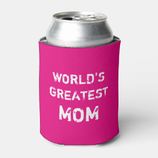 World's Greatest Mom can cooler in neon pink