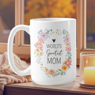 World's Greatest Mom Custom Quote Colorful Floral Coffee Mug