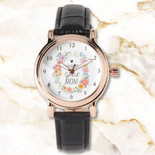 World's Greatest Mom Custom Quote Colorful Floral Watch