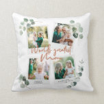 Worlds greatest Mom eucalyptus multi photo chic Throw Pillow<br><div class="desc">Let that special person know they're the Worlds greatest mom with this modern minimal watercolor eucalyptus foliage and terracotta typography design,  add your own multi photo. Beautiful thoughtful gift.</div>