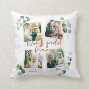 Worlds greatest Mom eucalyptus multi photo chic Throw Pillow