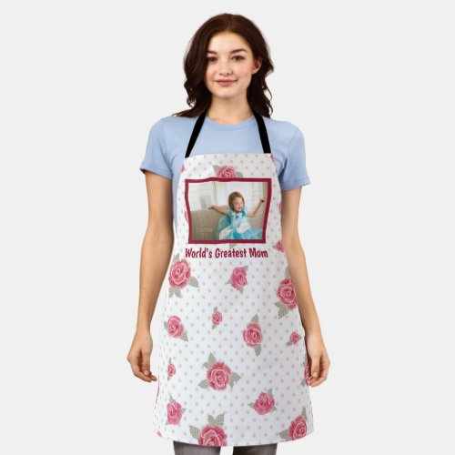 Worlds Greatest Mom Floral Photo Adult Apron