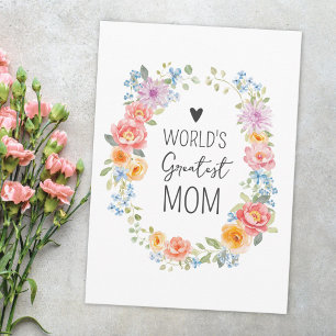 World's Greatest Mom Flower Wreath Mother's Day Card