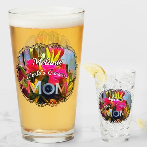 Worlds Greatest Mom Flowers PM0001 Beer Glass