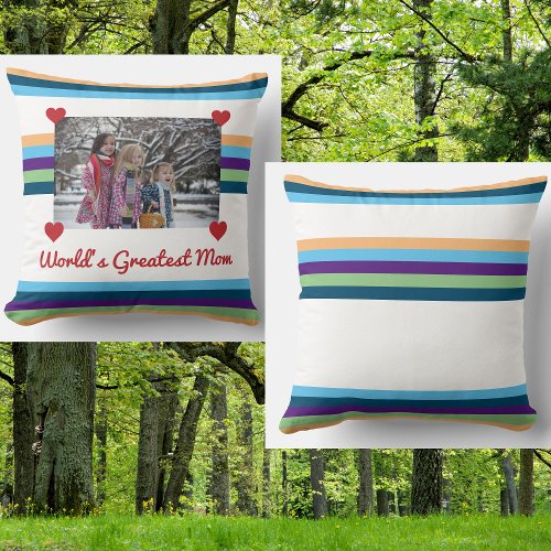 Worlds Greatest Mom Love Photo Color Bands Make Throw Pillow