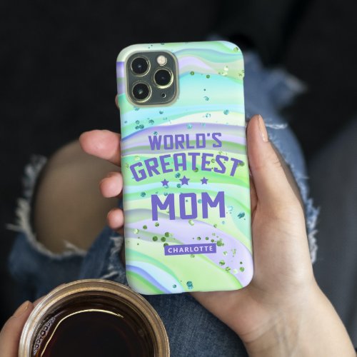 Worlds Greatest Mom Mothers Day Green Glitter  iPhone 13 Pro Max Case