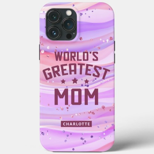 Worlds Greatest Mom Mothers Day Purple Glitter iPhone 13 Pro Max Case