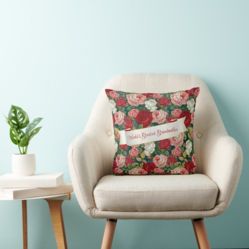 Worlds Greatest Mom _ Old Fashioned Roses Throw Pillow