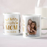 World's Greatest Mom Personalized Photo Collage Coffee Mug<br><div class="desc">A pretty feminine faux gold hand lettered typography design for the "World's greatest mom". Easily customizable with two of your favorite photos. Makes a great gift for Mother's day or special occasions.</div>