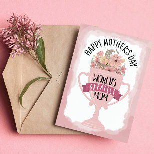 World's Greatest Mom Trophy Flowers Mother's Day Holiday Card