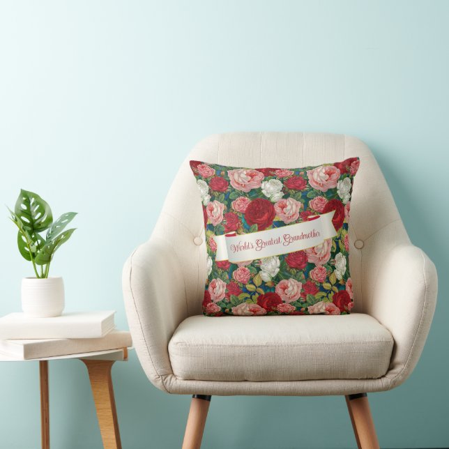 Worlds Greatest Mom - Victorian Roses Throw Pillow (Chair)