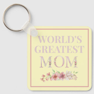 World's Greatest Mom Yellow and Floral Keychain
