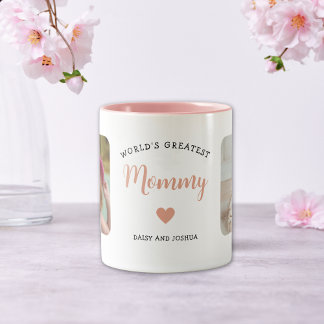 World's Greatest Mommy 2 Photo Elegant Script Two-Tone Coffee Mug