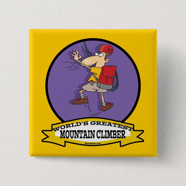 WORLDS GREATEST MOUNTAIN CLIMBER CARTOON BUTTON (Front)